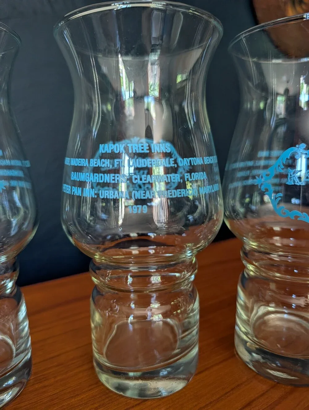 Vintage 1979 Kapok Tree Inns Florida Hurricane Glasses Tiki Restaurant Barware